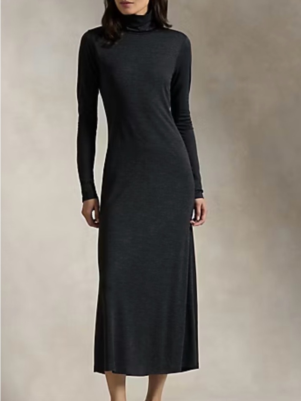 Ralph Lauren Charcoal Black Long-Sleeve Turtleneck Maxi‎ Dress